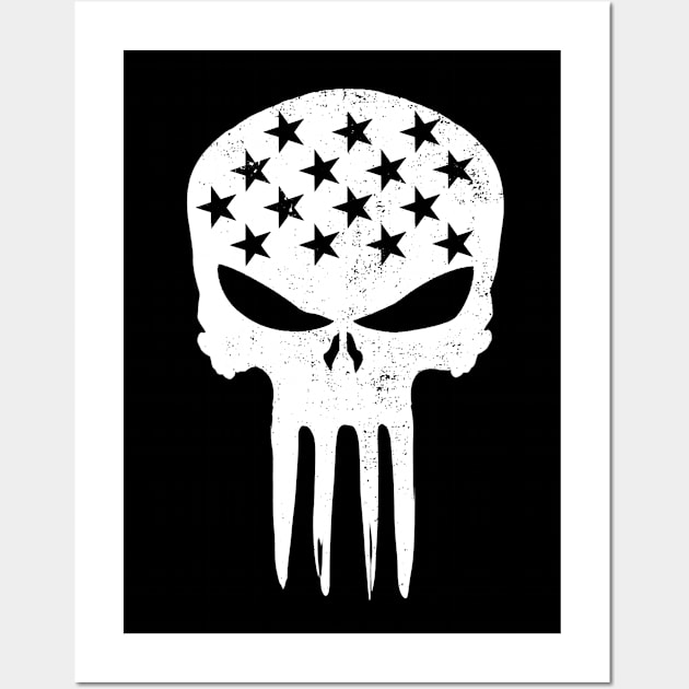 White Distressed USA Military American Flag Skull Patriotic Street Wear Wall Art by DazzlingApparel